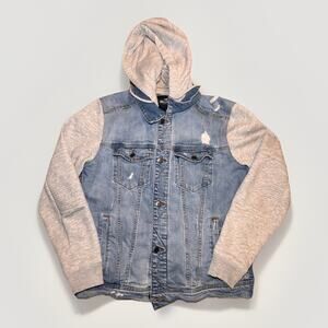 Hollister Denim Jacket Hoodie Combo Mens Medium Distressed Jean Hooded
